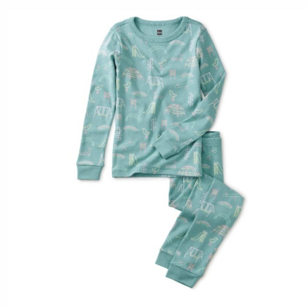 NWT Tea Collection Goodnight Pajama Set Neon Playground  6-9 Months